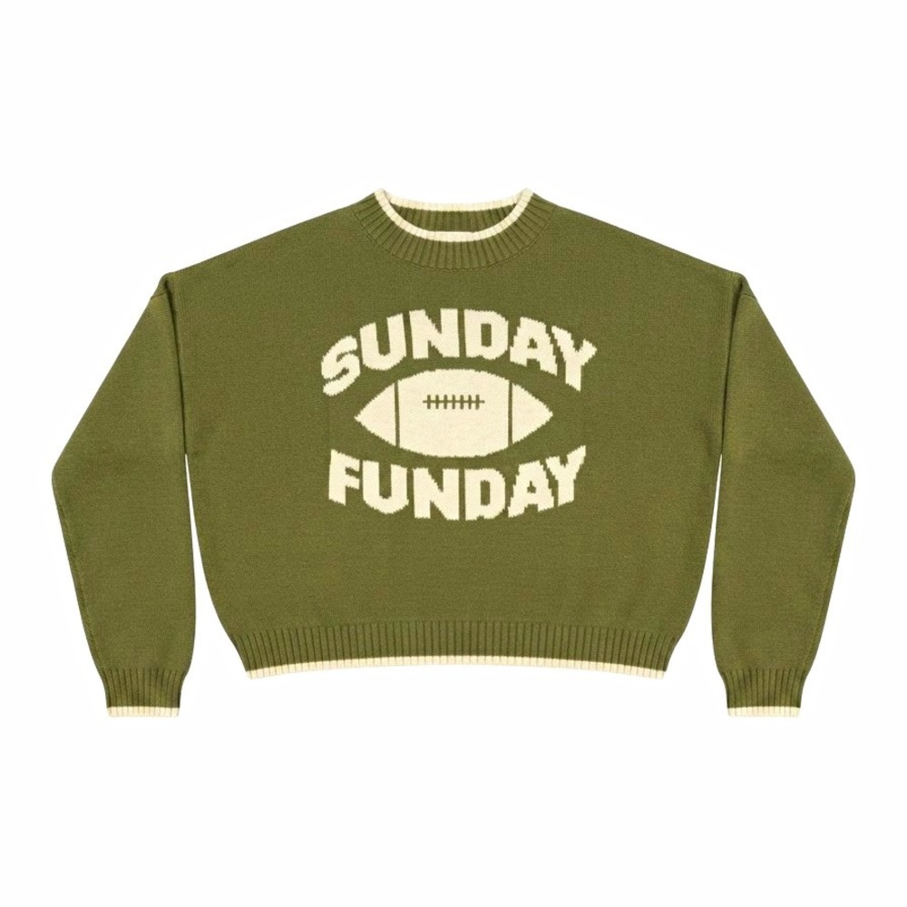 Jessica Simpson Green Sunday Funday Football Graphic Knit Pullover Sweater XS